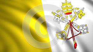 Vatican national flag, abstract fabric with ripples. Motion. White and yellow flag with the two crossed keys and the