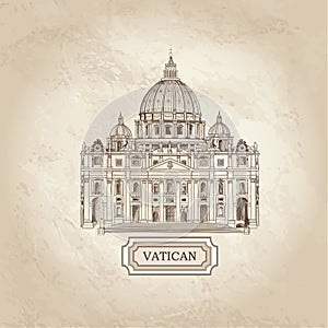 Vatican old paper textured architectural background. St. Peter's