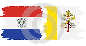 Vatican and Paraguay grunge flags connection vector