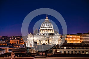 Night view of St. Peter's Basilica in Vatican, Rome, Italy