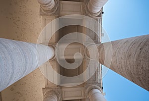 Vatican State, Italy - 21 March 2022: Details of the colonnade in St. Peter's Square in the Vatican state