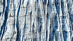 Vatnajokull Glacier in Iceland, Pure Blue Ice Texture at Winter Season, Aerial Top View Landscape.