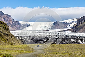 Vatnajokull is the largest and most voluminous ice cap glacier in Iceland. Visitors taking a short trail hikes to the