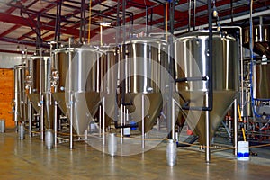 Vats at craft beer brewery