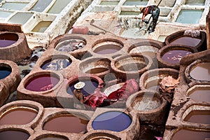 Vats with dye for leather in Morocco