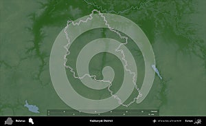 Vaukavysk District outlined, Belarus. Physical