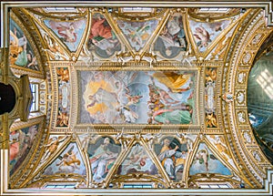 The vault with `The Ascension of Christ` by Cristoforo Casolani, in the Church of Santa Maria ai Monti, in Rome, Italy. photo