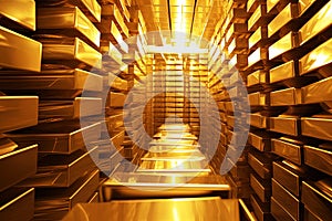 vault full of stacked gold bars or gold bricks