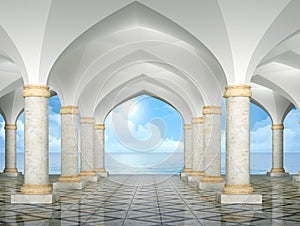 Volta galleria colonnato  un'immagine tridimensionale creata utilizzando un modello computerizzato 