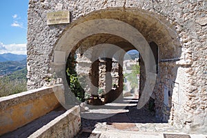 Vaulted arcades in a medieval village in Liguria Italy