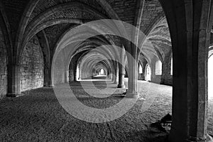 Vaulted ceilings in Fountains Abbey in North Yorks