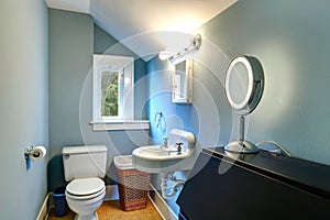 Vaulted light blue small bathroom