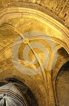 The vaulted stone ceiling of Abbaye St-Victor, Marseille, Bouches-du-Rhone, Provence-Alpes-Cote d`Azur