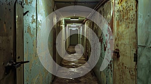 Vaulted tunnel with concrete walls. Underground corridors of the old shelter