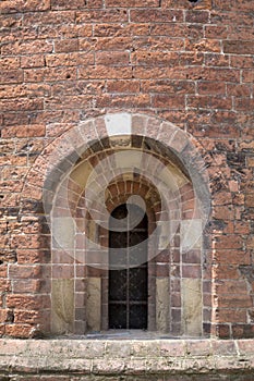 Vaulted window in romanesque-style church.