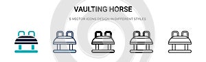 Vaulting horse icon in filled, thin line, outline and stroke style. Vector illustration of two colored and black vaulting horse