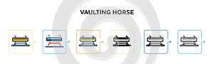 Vaulting horse vector icon in 6 different modern styles. Black, two colored vaulting horse icons designed in filled, outline, line