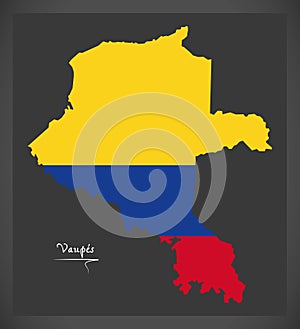 Vaupes map of Colombia with Colombian national flag illustration photo