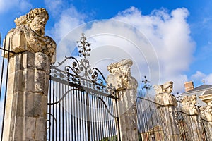 Vaux-le-Vicomte, France. Sculptural shapes on the fence of the estate photo