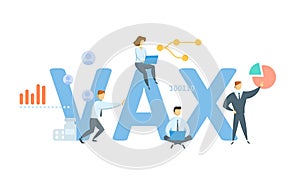 Vax, concept with keyword, people and icons. Flat vector illustration. Isolated on white.