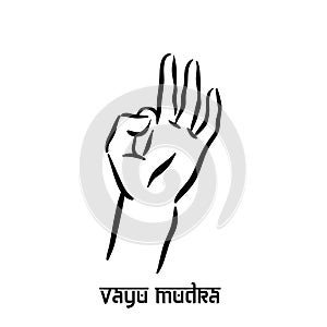 Vayu mudra. Hand spirituality hindu yoga of fingers gesture. Technique of meditation for mental health.