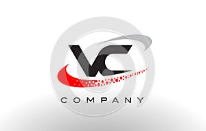 VC Modern Letter Logo Design with Red Dotted Swoosh