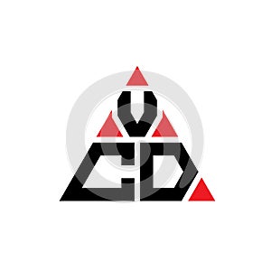 VCD triangle letter logo design with triangle shape. VCD triangle logo design monogram. VCD triangle vector logo template with red