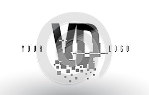 VD V D Pixel Letter Logo with Digital Shattered Black Squares
