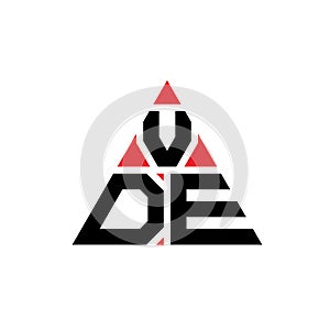 VDE triangle letter logo design with triangle shape. VDE triangle logo design monogram. VDE triangle vector logo template with red photo