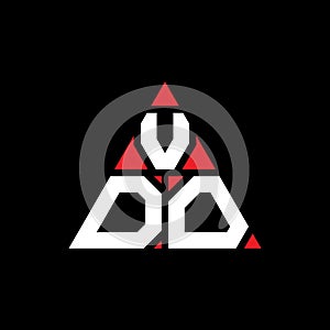 VDO triangle letter logo design with triangle shape. VDO triangle logo design monogram. VDO triangle vector logo template with red