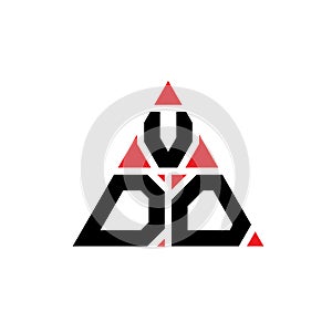 VDO triangle letter logo design with triangle shape. VDO triangle logo design monogram. VDO triangle vector logo template with red