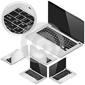 VeÃÂtor isometric laptop icons in four projections. For infographics or isometric design. photo