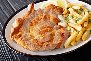 Veal alla Milanese cotoletta alla milanese with French fries c photo