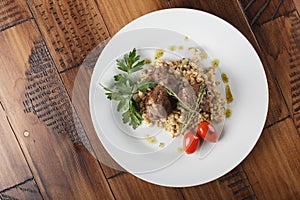 Veal beef cheeks with pearl barley