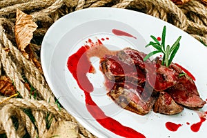 Veal with crunberry souse