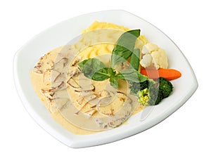 Veal with mushrooms in a creamy sauce