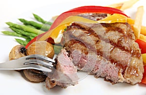 Veal sirloin steak cut open horizontal