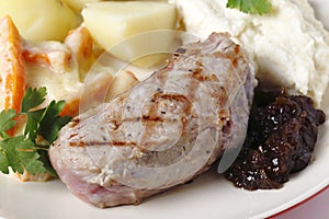 Veal steak with gourmet vegetables,