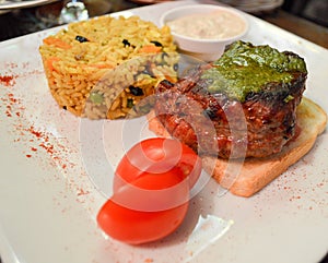 veal steak with rice