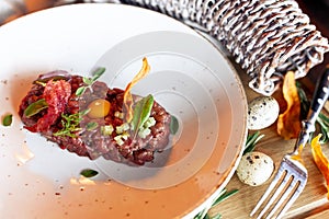 Veal tartar with quail eggs