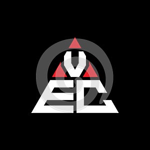 VEC triangle letter logo design with triangle shape. VEC triangle logo design monogram. VEC triangle vector logo template with red