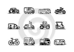 Vechicle transport set black outlines vector illustration photo