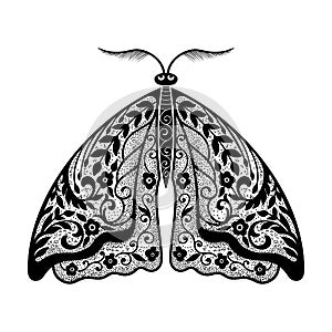 Vecor butterfly. Abstract insect silhouette black and white illustration