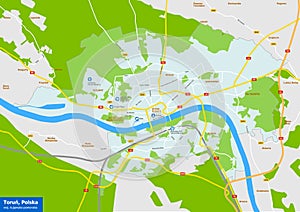 Vecor map of Torun city - Poland - kujawsko-pomorskie province - polish labels photo