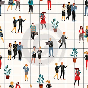 Vectior seamless pattern with office people. Office workers, businessmen, managers.