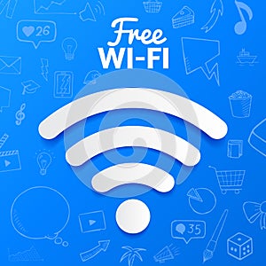 Vectoe free wi-fi signal , abstract illustration with set of doodle icons, hand drawn