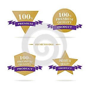 Vector : 100 % Premium Quality badge logo with gold and dark pur