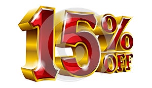 Vector 15% off - Fifteen percent off discount gold and red sign