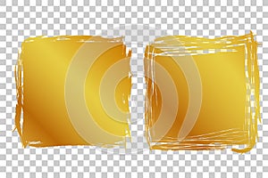 Vector 2 Hand Draw streak Sketch Golden Square Frame for your element design, transparent Effect Background
