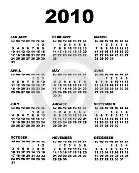 Vector 2010 calendar template